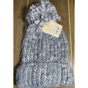 a.n.a Womens Blue Marled Yarn Pom-Pom Beanie Hat One Size